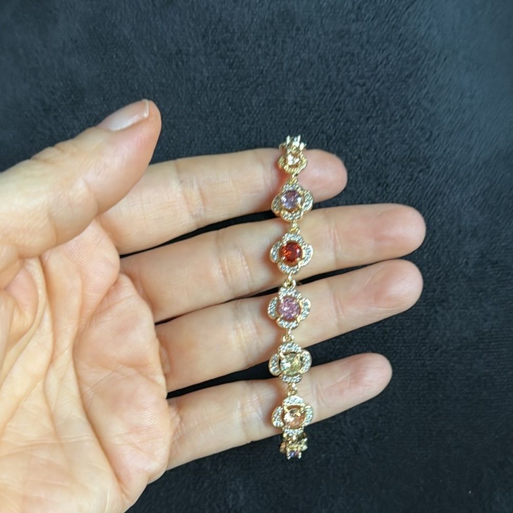 Elegant 14K Gold Plated Multicolor Floral Clover Bracelet